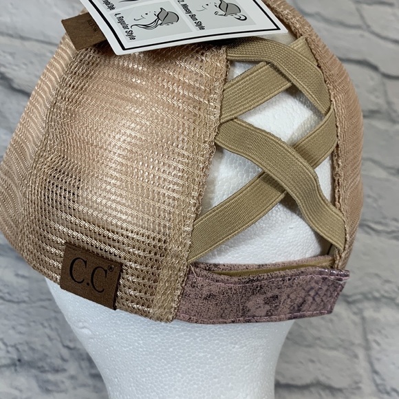 C.C Pony Cap CrissCross Pink Rose & Tan Ball cap Ponytail hat cap New NWT - Picture 6 of 12